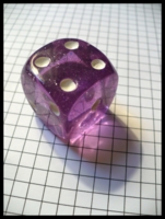 Dice : Dice - 6D - Clear Purple Rounded Corners Lightly Sparkled With White Drilled pips